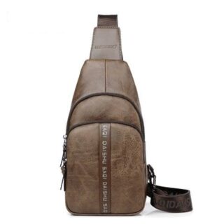 sac à dos bandoulière en cuir synthétique marron pour homme avec moche zippée sur l'avant