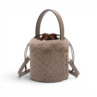 petit sac seau bandoulière rond en fourrure