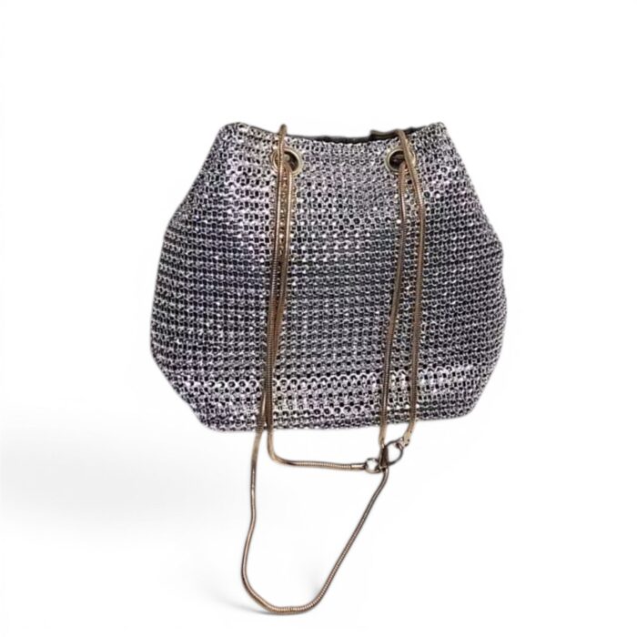Sac seau bandoulière à strass argent sac seau bandouliere soiree gris avec strass