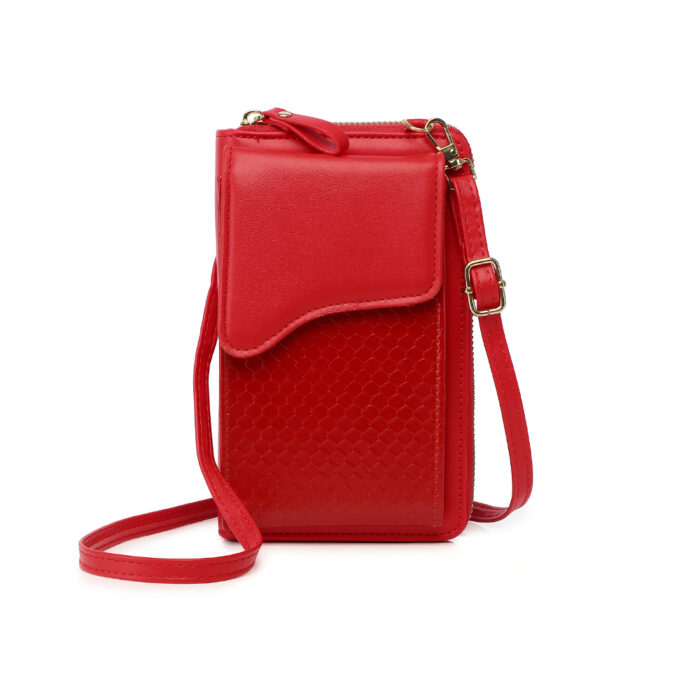 Pochette bandoulière pour téléphone portable rouge sur fond blanc