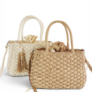 sac bandoulière en paille blanc et beige
