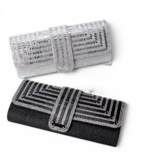 pochette bandoulière soirée strass argent noir