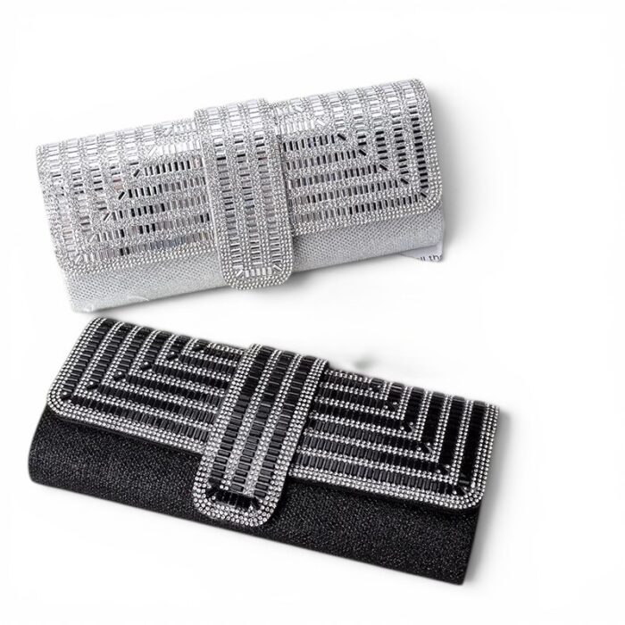 pochette bandoulière soirée strass argent noir