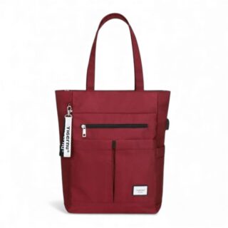 sac à dos bandoulière carré rouge en toile imperméable avec poches et fermeture éclair