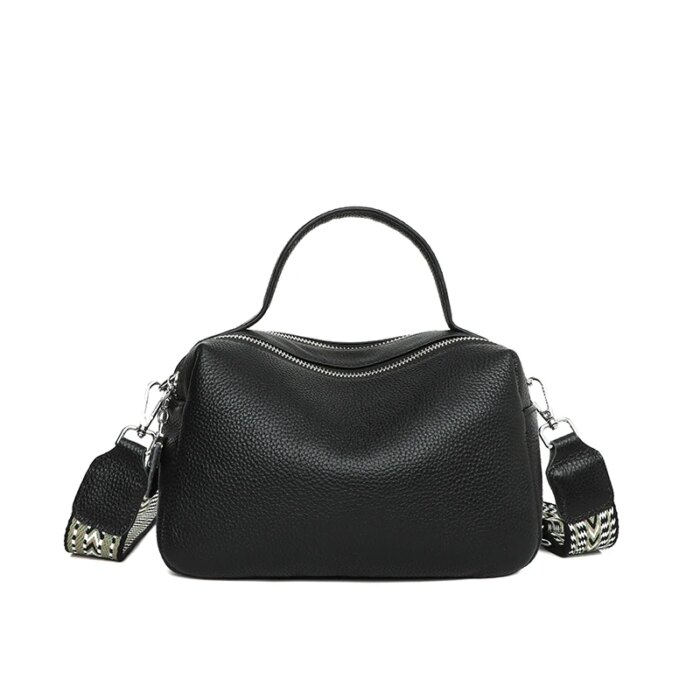 Sac bandoulière boston noir en cuir véritable