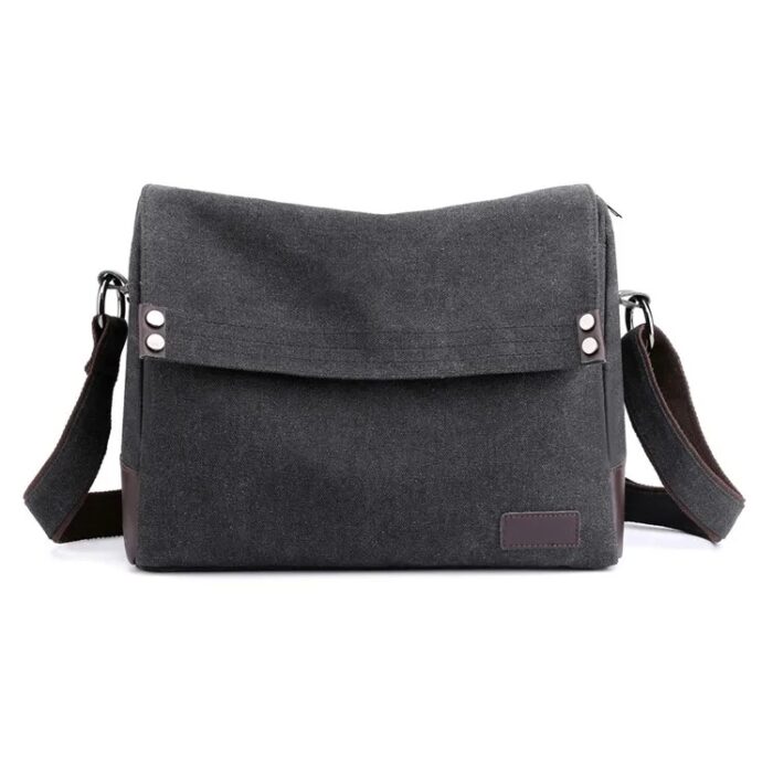 sac besace bandoulière noir en toile canvas pour homme