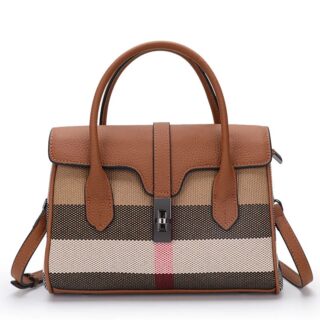 sac à main bandoulière en cuir véritable et canva marron