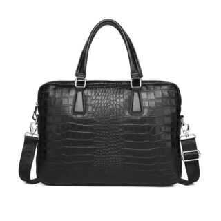 sacoche bandoulière pour ordinateur portable en cuir noir effet croco