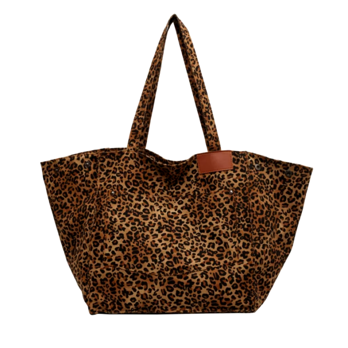 sac fourre-tout bandoulière en toile effet léopard