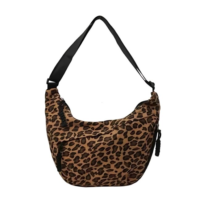 sac bandoulière imprimé léopard en velours côtelé