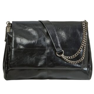 sacbandoulière noir en cuir synthétique, bandoulière en chaine