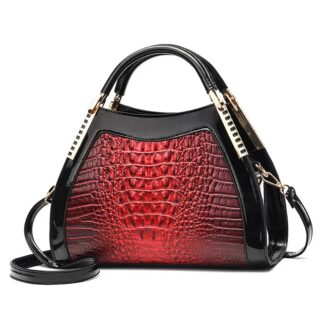 sac bandoulière effet cuir croco rouge et noir
