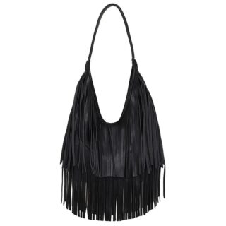 sac bandoulière noir à franges tendance en cuir synthétique