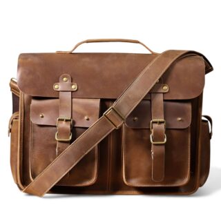 Sacoche bandoulière cartable en cuir véritable marron