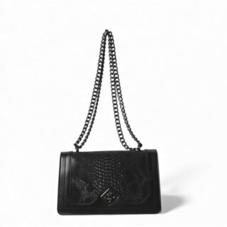sac bandoulière noir effet peau de serpent avec bandoulière chaine