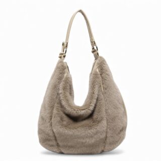 gransd sac bandoulière en fausse fourrure beige gris en forme de poire