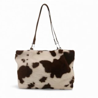 grand sac bandoulière rectangulaire en fausse fourrure imprimé vache