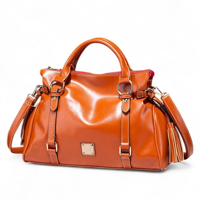 sac bandoulière rétro chic avec pompons marron clair