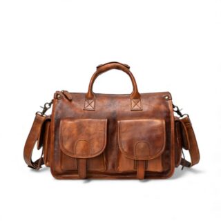 sac bandoulière vintage pour homme marron clair 2 poches devant a boucles