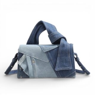 Petit sac bandoulière en jean denim bleu patchwork