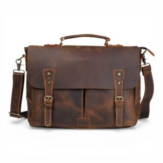 sacoche bandoulière cartable en cuir véritable marron