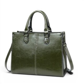 sac à main bandoulière en cuir véritable forme carrée classique vert