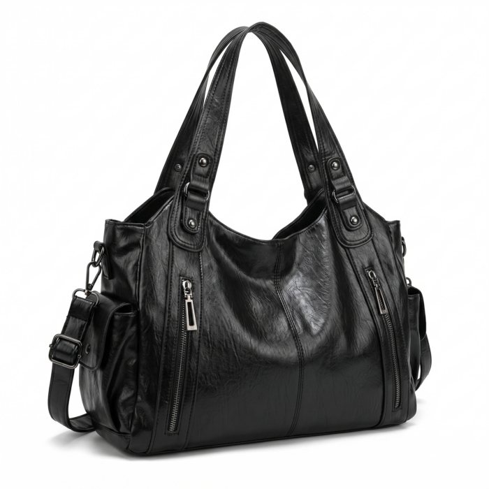 sac bandoulière en similicuir grande capacité noir