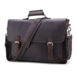 sac bandoulière ordinateur 17 pouces marron foncé en cuir véritable style vintage avec 2 boucles