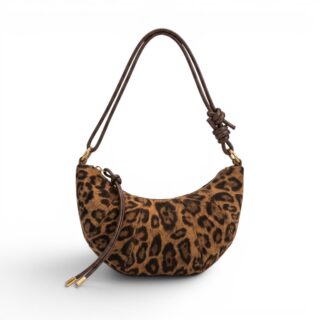 Petit sac bandoulière en velours imprimé léopard