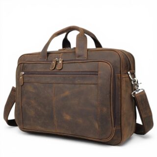 sacoche bandoulière en cuir marron vintage ordinateur 17 pouces