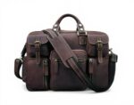 Sacoche bandoulière cuir véritable Crazy Horse 42 cm – Vintage marron foncé