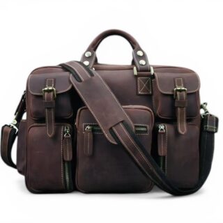 Sacoche bandoulière cuir véritable Crazy Horse 42 cm – Vintage marron foncé