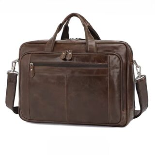 sac bandoulière ordinateur 17 pouces marron en cuir véritable