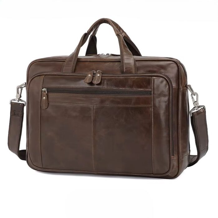 sac bandoulière ordinateur 17 pouces marron en cuir véritable