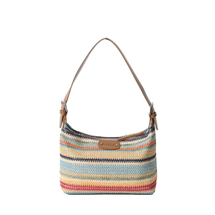 sac bandoulière paille tressée multicolore