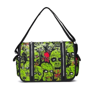 Accueil Sac bandoulière en toile imprimé zombies vert, vue de face