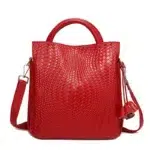 Sac à main en cuir véritable tressé rouge avec bandoulière amovible