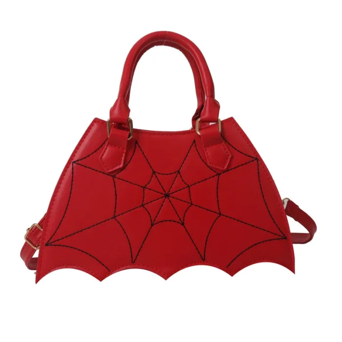 Sac bandoulière rouge motif toile d'araignée brodée