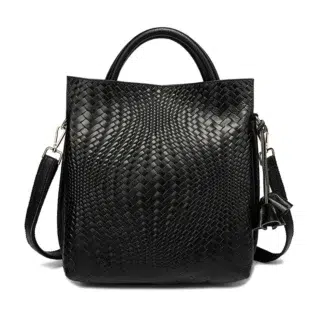 Accueil Sac à main en cuir véritable tressé noir, vue de face