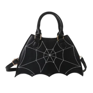 Accueil Sac bandoulière noir motif toile d'araignée brodée, style gothique