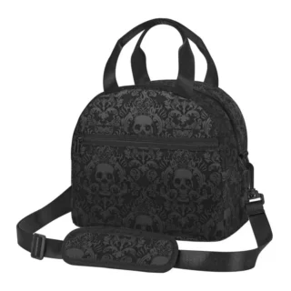 Accueil Sac déjeuner isotherme noir motif damassé imprimé crânes