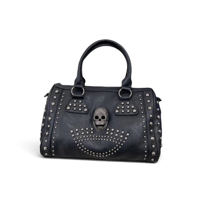 sac à main bandoulière cuir noir clouté tête de mort