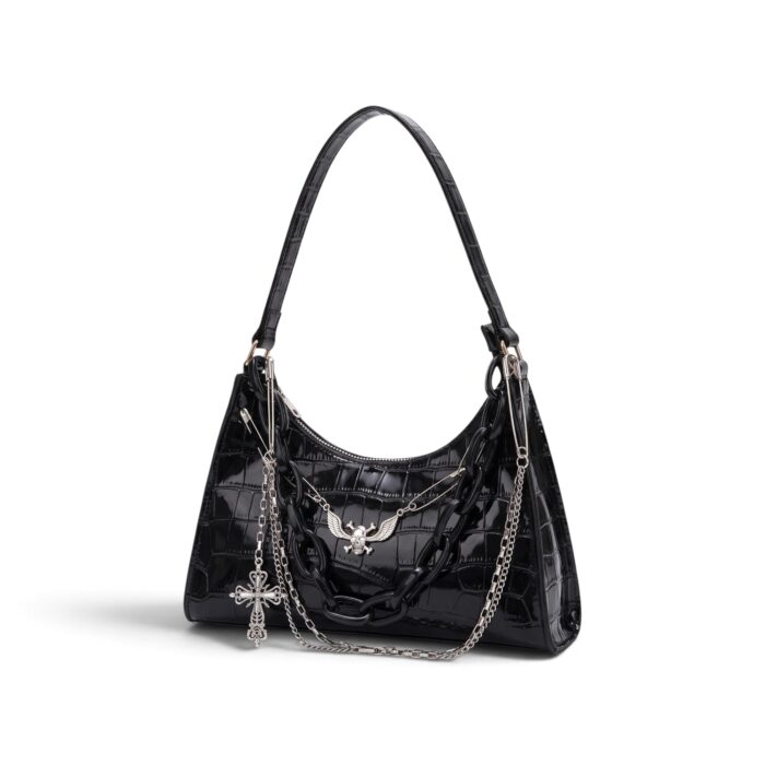 Sac bandoulière crocodile tête de mort Y2K sac bandouliere noir halloween cuir croco 1