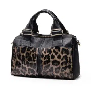 Accueil Sac à main bandoulière léopard en cuir vue trois quarts