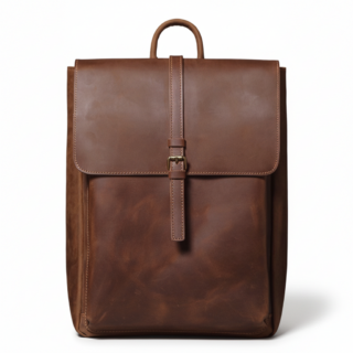 Sac à dos en cuir de vache marron vintage à rabat