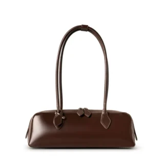 Accueil Sac baguette femme en cuir marron, anses longues