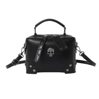 Accueil Sac bandoulière femme noir tête de mort style moto punk