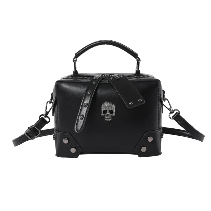 sac-bandouliere-femme-crane-moto-punk-noir Sac bandoulière femme noir tête de mort style moto punk