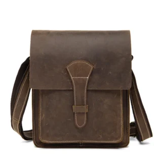 Accueil Sac bandoulière homme cuir véritable à rabat marron vue de face