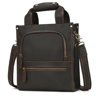 Accueil Sac bandoulière homme cuir véritable vertical marron foncé